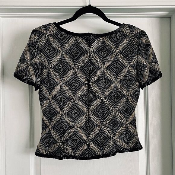 Papell Boutique Evening Black and Gold.Beaded 100% Silk Top - Picture 4 of 15